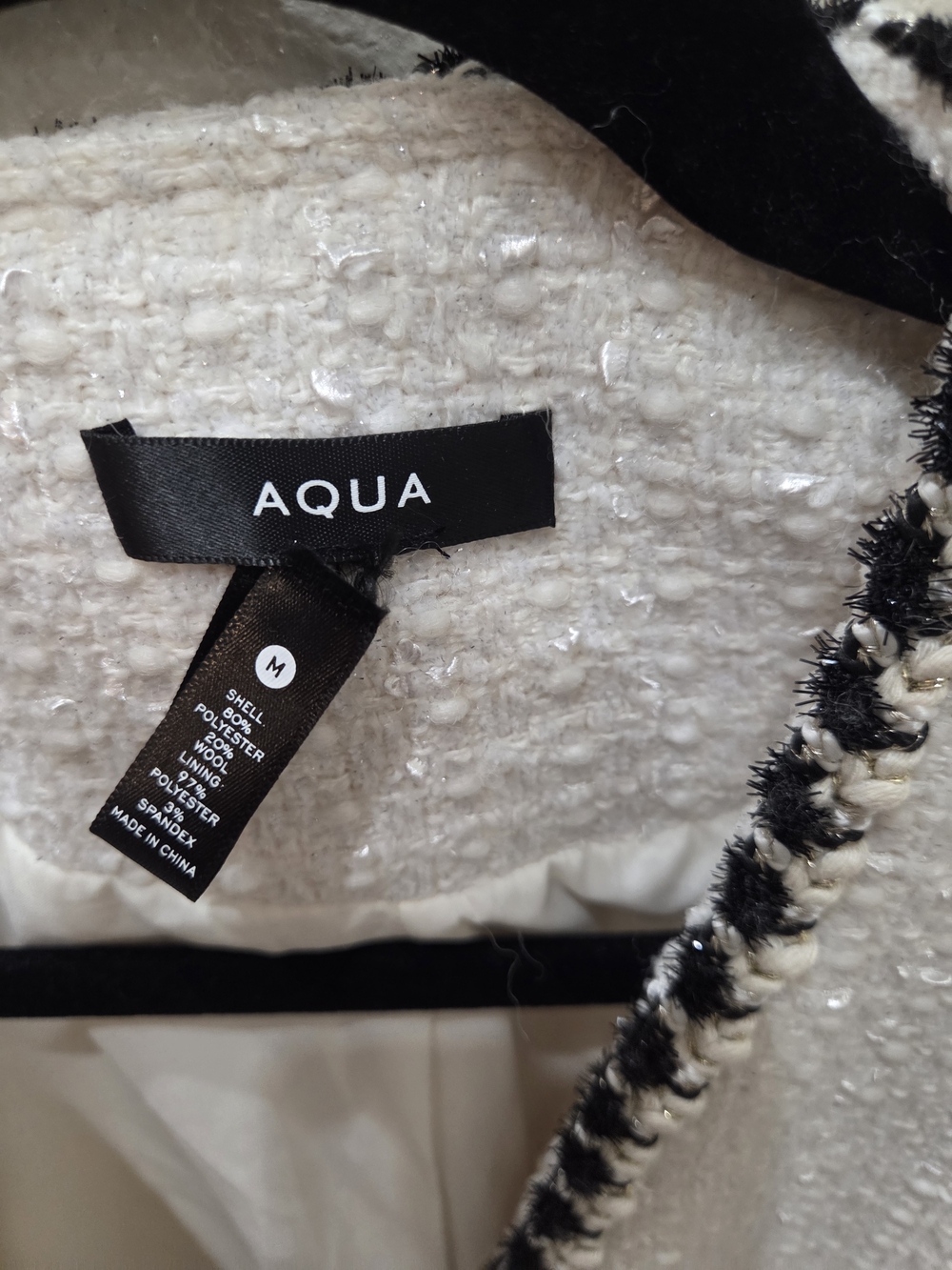 Aqua Ivory Tweed Open-Front Blazer with Black Trim - Picture 2 of 6